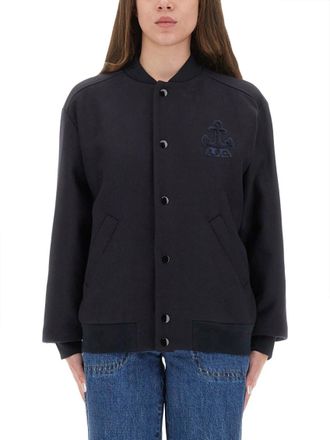 A.P.C. Navy Blue Embroidered Band Collar Jacket