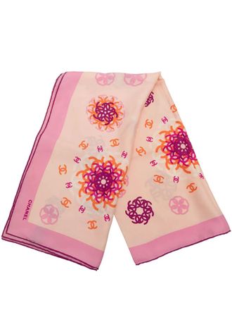 Chanel 1990-2000 CC Logo Flowers Silk Scarf scarves - women - Silk - One Size - Pink