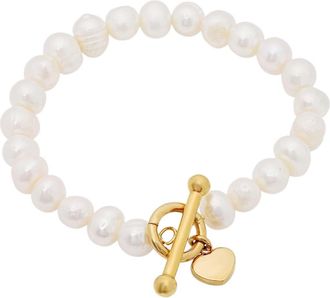 HMY Jewelry 18K Yellow Gold Plated Stainless Steel Imitation Pearl Toggle Bracelet at Nordstrom Rack