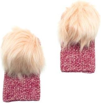 Portolano Faux Fur Pom Cashmere Tweed Fingerless Gloves in Flamingo Pink/Ivory at Nordstrom Rack