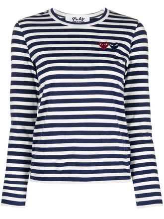 Comme Des Gar&ccedil;ons T-shirt a righe con logo - Blu