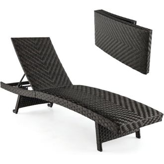 Costway Costway Tumbonas Jardin Exterior Plegable, Acolchado De Rat&aacute;n, Respaldo Ajustable De 5 Niveles, Tumbona Piscina Playa Terraza Con Ruedas Traseras, 195