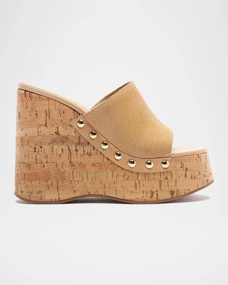 Schutz Dalle Studded Suede Wedge-Heel Mules