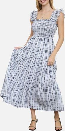 Blu Pepper Plaid Ruffle Smocked Fit & Flare Midi Dress in Navy at Nordstrom Rack, Size Medium