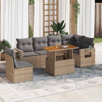vidaXL Vidaxl - Set Sof&aacute;s De Jard&iacute;n 7 Piezas Y Cojines Rat&aacute;n Sint&eacute;tico Beige