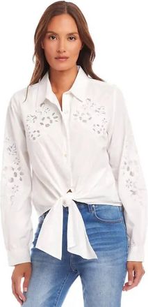 Karen Kane Eleanor Embroidered Tie Front Top In Off White