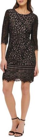 Kensie Lace Sheath Dress in Black/nude at Nordstrom Rack, Size 14