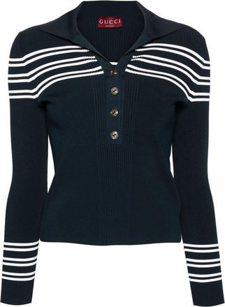Gucci striped ribbed-knit polo top - women - Polyamide/Polyester/Elastane/Viscose - M - Blue