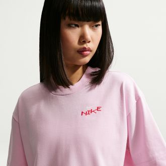 Nike Womens Nike Sportswear Oversized Mid-Cropped T-Shirt in Pink | IV3240-663