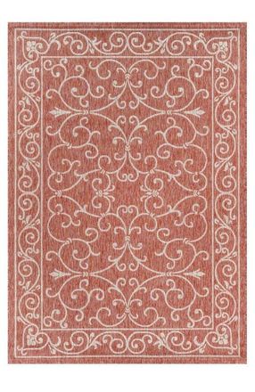Jonathan Y Designs Charleston Vintage Filigree Textured Weave Indoor/Outdoor Area Rug in Red/beige at Nordstrom, Size 2Ft 0In X 8Ft 0In