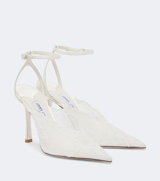 Jimmy Choo London Bridal Faiz lace and leather pumps