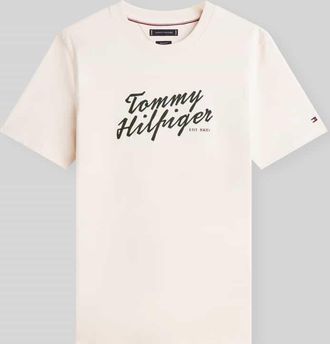 Tommy Hilfiger Regular Fit T-Shirt aus reiner Baumwolle in Sand, Gr&ouml;&szlig;e XXL