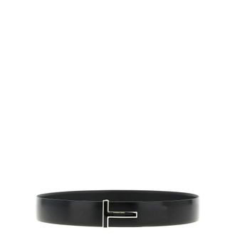 Tom Ford Smooth Leather Enamel Buckle T Belt - male - Tom Ford - Belts - Black - 110 CM - Accessories