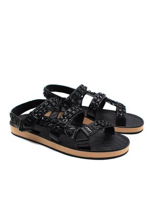 Chanel Black Patent Leather Chain Dad Sandals Size 38