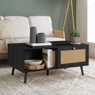 Birlea Croxley Coffee Table Black Rattan with Storage