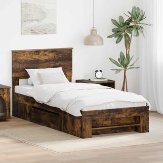 vidaXL Estructura De Cama Con Cabecera Roble Ahumado 90 X 200 Cm Vidaxl