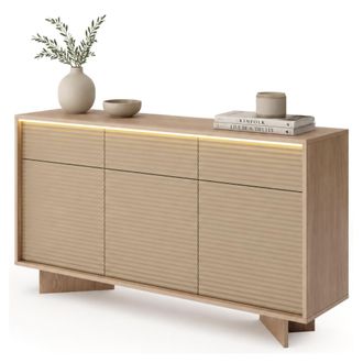 Dmora Aparador Hatareta, Buffet 3 Cajones, 3 Estantes, Apertura Abatible, Deslizante, 154x40x84h Cm Roble Marr&oacute;n