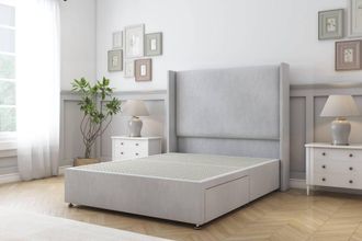 Sloomy Devonshire Naples Divan Base 2 Drawers - 54 Wingback Headboard in Silver | Size: King