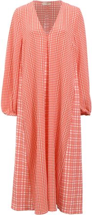 Stine Goya Stine Goya Leila Plaid V-Neck Midi Dress in Coral Polyester