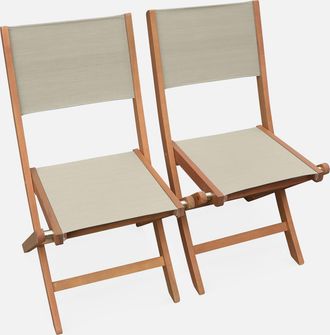 Sweeek Sweeek - Silla De Jard&iacute;n Plegable De Madera De Eucalipto, Set De 2, Almeria, Gris Pardo, 50x58.7x89 Cm