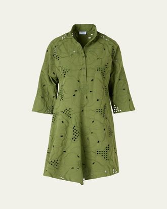 Akris Floral Eyelet Embroidered Asymmetric Mini Shirtdress