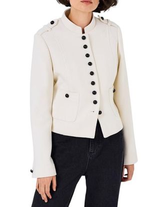 Mint Velvet Wool Blend Military Jacket in Ivory at Nordstrom, Size X-Large