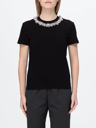 Karl Lagerfeld T-shirt in cotone con applicazione di cristalli e scollo a girocollo