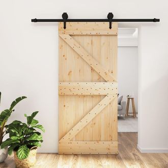 Berkfield Home Sliding Door with Hardware Set 95x210 cm Solid Wood Pine in Brown