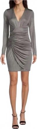 Vince Camuto Long Sleeve Metallic Ruched Mini Dress In Silver