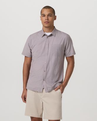 Vuori Clothing Short Sleeve Bridge Button Down | Sable Mini Stripe | Medium