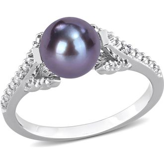 Delmar Sterling Silver 7-7.5mm Black Cultured Freshwater Pearl & Diamond Ring - 0.02 ctw at Nordstrom Rack, Size 5.5