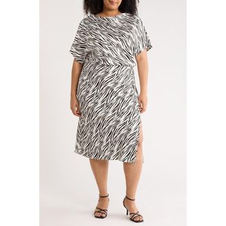 Renee C Zebra Print Short Sleeve Satin Midi Dress in Ivory at Nordstrom Rack, Size 3 X