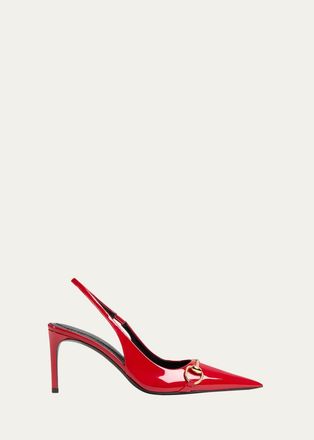 Gucci 80mm Horsebit Patent Leather Slingback Pumps