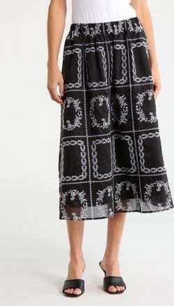 NSR Embroidered Midi Skirt in Black/White at Nordstrom Rack, Size X-Small