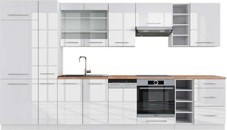 Vicco Cucina componibile Fame-Line, Bianco lucido/bianco, 355 cm, pl Rovere