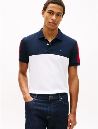 Tommy Hilfiger Mens Regular Fit Colorblock Stripe Pique Polo - White - XXXL
