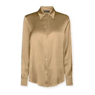 Elena Miro Overhemden, Dames, Beige, 4Xl, Satijn, Stretch satijnen shirt