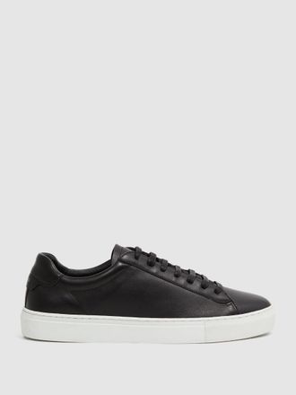 Reiss Finley Trainers - Black Leather Plain, Size: 9EU, 9