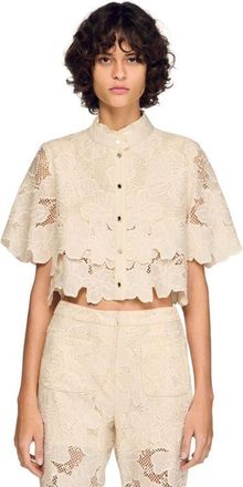 Sandro Cropped floral guipure shirt in Ecru at Nordstrom, Size X-Small