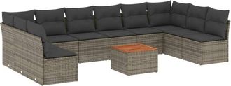 vidaXL Set De Sof&aacute;s De Jard&iacute;n 11 Pzas Y Cojines Rat&aacute;n Sint&eacute;tico Gris Vidaxl