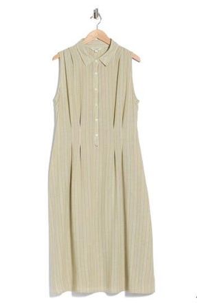 Max Studio Stripe Sleeveless Midi Shirtdress in Sage Stripe at Nordstrom Rack, Size 1 X