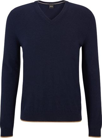 HUGO BOSS Mens V-Neck Long Sleeve Regular Fit Sweater in Dark Blue - Size Small