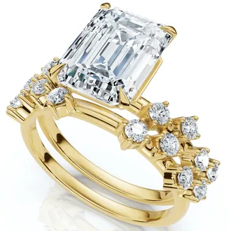 Pompeii3 Certified 3 1/4Ct Emerald Diamond Bridal Set 14k Gold or Platinum Lab Grown