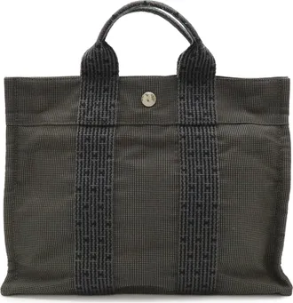 Herm&egrave;s Black Gray Canvas Handbag Tote Bag (Pre-Owned)