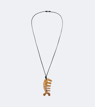 Christophe Lemaire Gua Sha leather necklace with yellow jasper
