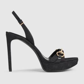 Gucci Womens Donna Platform Sandal, Black, GG Canvas