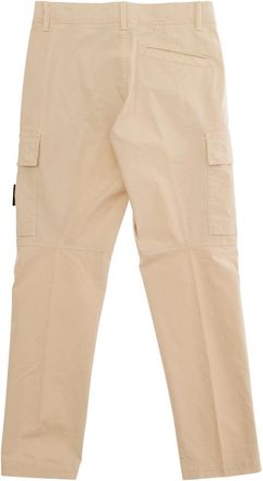 Stone Island Boys Pants With Logo Patch, Beige Cotton Trousers