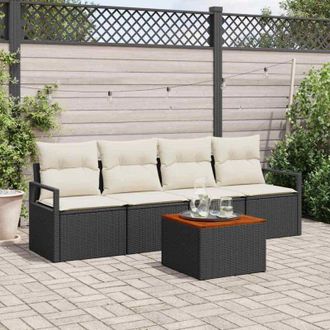 vidaXL Vidaxl - Conjunto De Sof&aacute; De Jard&iacute;n Con Coj&iacute;n 5 Pcs Negro Polirat&aacute;n