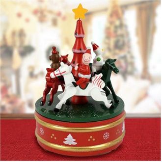 Trade Shop Trade Shop - Carillon Natalizio Giostra Di Natale In Legno Decorazioni Natalizie 14 X 21 Cm