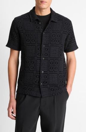 Vince Openwork Short Sleeve Button-Up Shirt in Black at Nordstrom Rack, Size Xx-Large